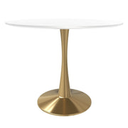 Bristol Round Dining Table with MDF/Sintered Stone/Glass Tabletop in Gold Steel MDF 31 Inches White Dining Table Leisuremod