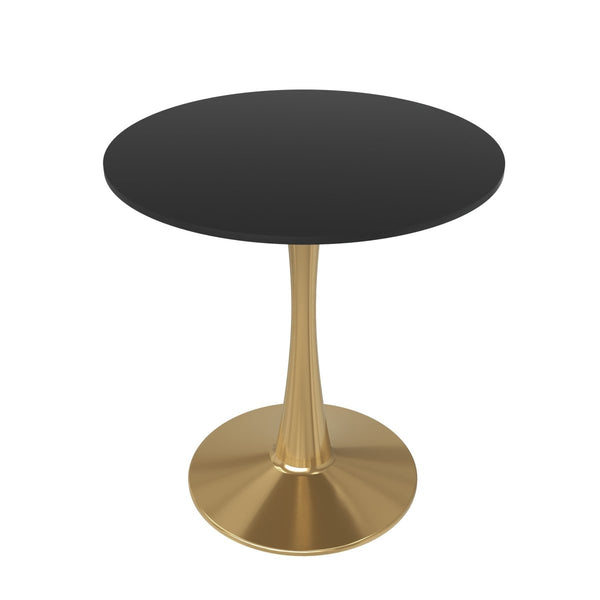 Bristol Round Dining Table with MDF/Sintered Stone/Glass Tabletop in Gold Steel MDF 24 Inches Black Dining Table Leisuremod