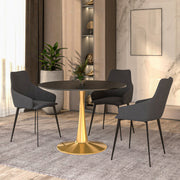 Bristol Round Dining Table with MDF/Sintered Stone/Glass Tabletop in Gold Steel MDF 40 Inches Black Dining Table Leisuremod