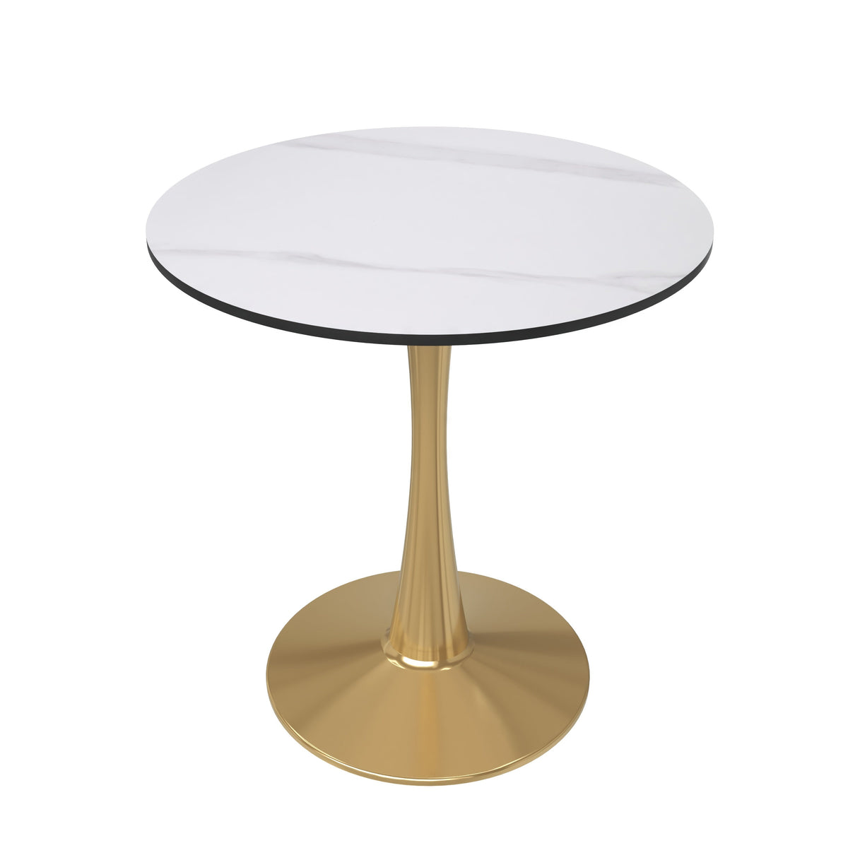 Bristol Round Dining Table with MDF/Sintered Stone/Glass Tabletop in Gold Steel Sintered Stone 27 Inches White Dining Table Leisuremod