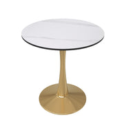 Bristol Round Dining Table with MDF/Sintered Stone/Glass Tabletop in Gold Steel Sintered Stone 27 Inches White Dining Table Leisuremod