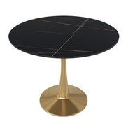 Bristol Round Dining Table with MDF/Sintered Stone/Glass Tabletop in Gold Steel Sintered Stone 35 Inches Black Dining Table Leisuremod