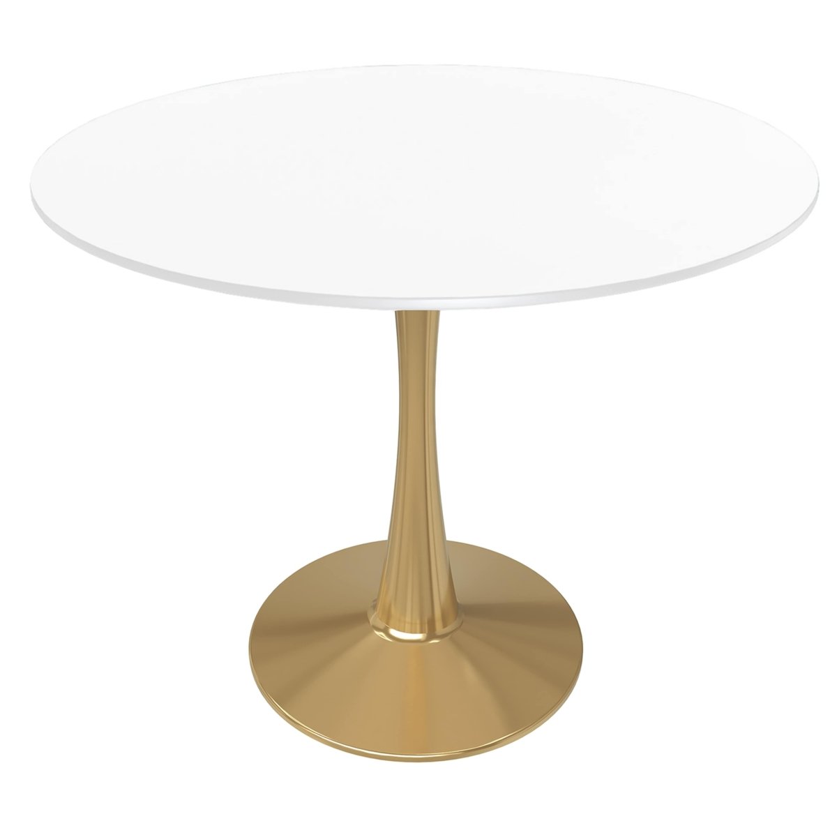 Bristol Round Dining Table with MDF/Sintered Stone/Glass Tabletop in Gold Steel MDF 31 Inches White Dining Table Leisuremod