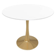 Bristol Round Dining Table with MDF/Sintered Stone/Glass Tabletop in Gold Steel MDF 31 Inches White Dining Table Leisuremod