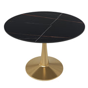 Bristol Round Dining Table with MDF/Sintered Stone/Glass Tabletop in Gold Steel Sintered Stone 40 Inches Black Dining Table Leisuremod