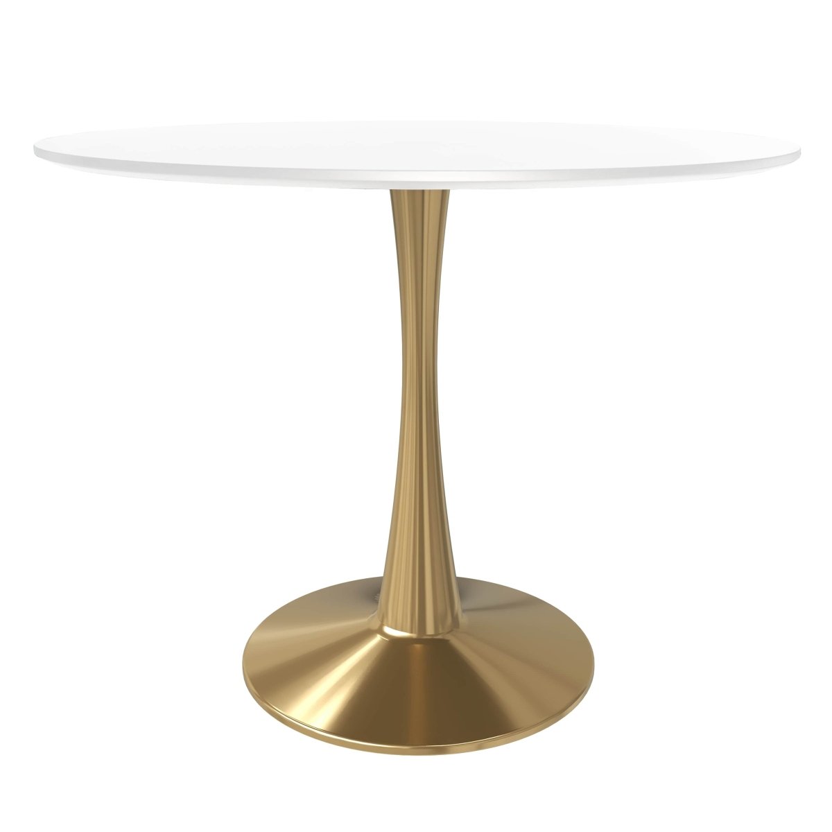 Bristol Round Dining Table with MDF/Sintered Stone/Glass Tabletop in Gold Steel MDF 35 Inches White Dining Table Leisuremod