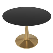 Bristol Round Dining Table with MDF/Sintered Stone/Glass Tabletop in Gold Steel MDF 40 Inches Black Dining Table Leisuremod