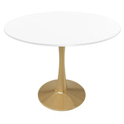 Bristol Round Dining Table with MDF/Sintered Stone/Glass Tabletop in Gold Steel MDF 35 Inches White Dining Table Leisuremod