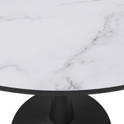 Bristol Round Dining Table with MDF/Sintered Stone/Glass Tabletop in Black Steel Base MDF 40 Inches Marbled White Dining Table Leisuremod