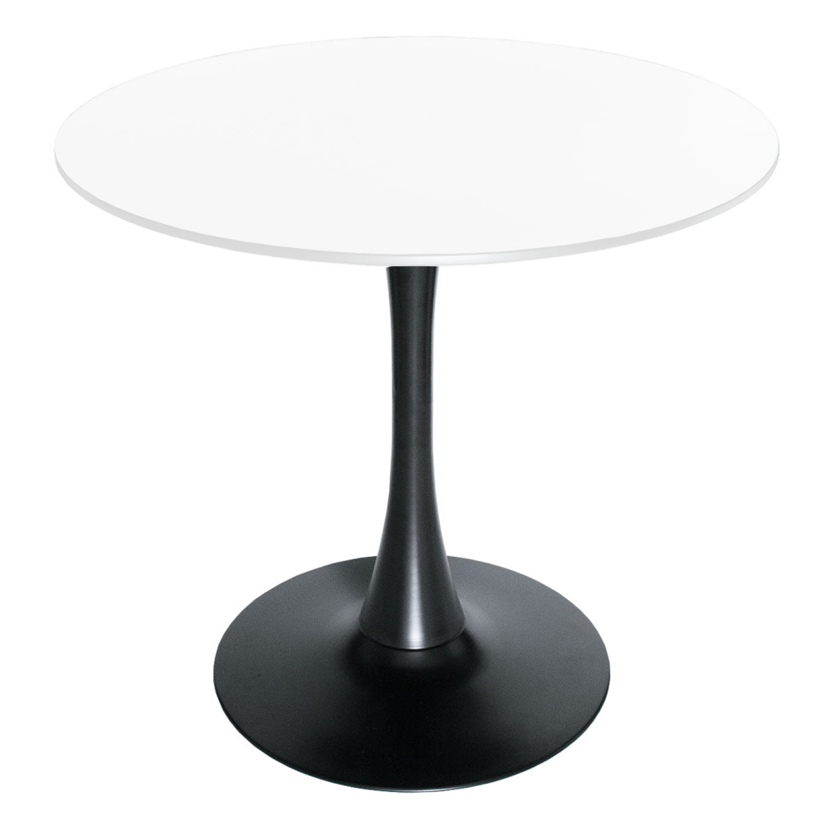 Bristol Round Dining Table with MDF/Sintered Stone/Glass Tabletop in Black Steel Base MDF 27 Inches White Dining Table Leisuremod