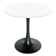 Bristol Round Dining Table with MDF/Sintered Stone/Glass Tabletop in Black Steel Base MDF 27 Inches White Dining Table Leisuremod