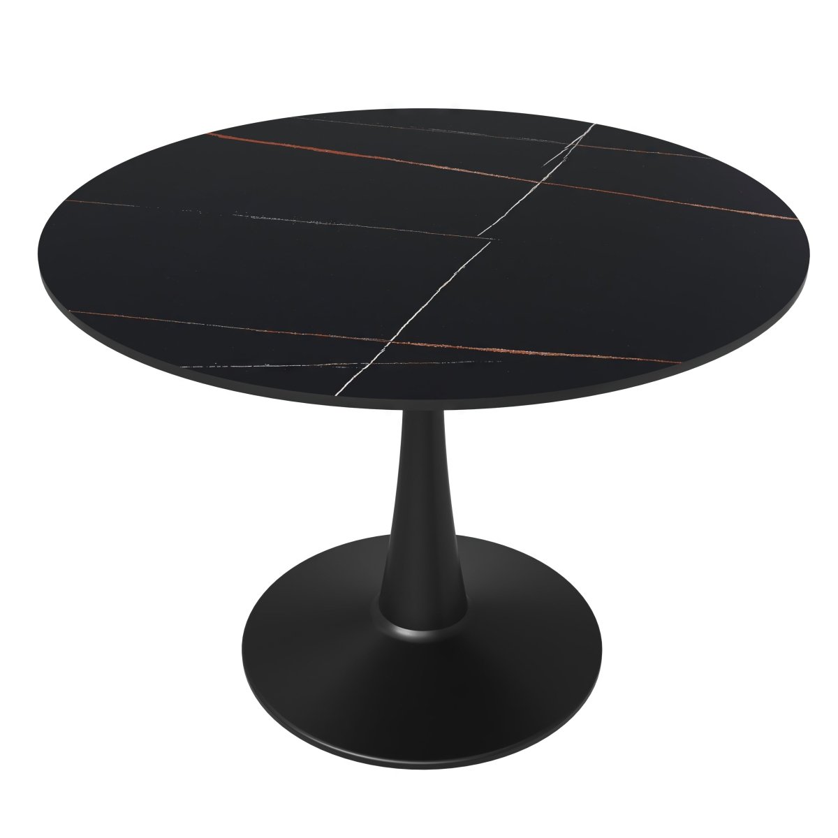 Bristol Round Dining Table with MDF/Sintered Stone/Glass Tabletop in Black Steel Base Sintered Stone 40 Inches Black Dining Table Leisuremod