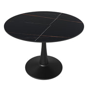Bristol Round Dining Table with MDF/Sintered Stone/Glass Tabletop in Black Steel Base Sintered Stone 40 Inches Black Dining Table Leisuremod
