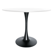 Bristol Round Dining Table with MDF/Sintered Stone/Glass Tabletop in Black Steel Base MDF 40 Inches White Dining Table Leisuremod