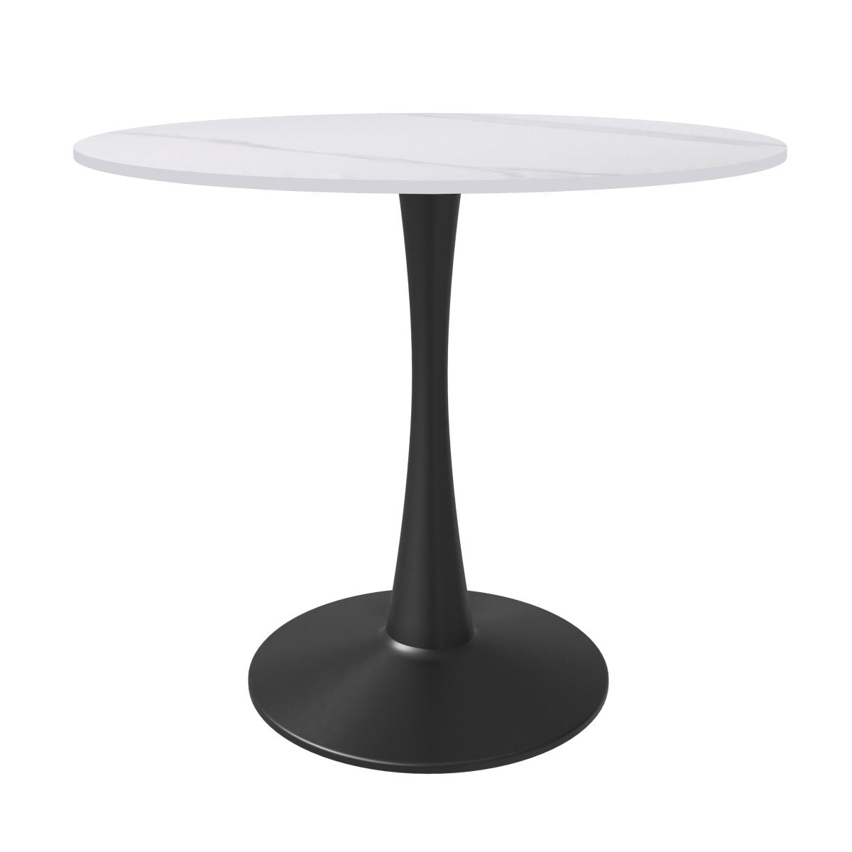 Bristol Round Dining Table with MDF/Sintered Stone/Glass Tabletop in Black Steel Base Sintered Stone 31 Inches White Dining Table Leisuremod