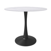 Bristol Round Dining Table with MDF/Sintered Stone/Glass Tabletop in Black Steel Base Sintered Stone 31 Inches White Dining Table Leisuremod