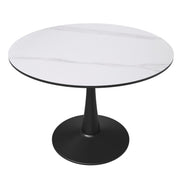 Bristol Round Dining Table with MDF/Sintered Stone/Glass Tabletop in Black Steel Base Sintered Stone 40 Inches White Dining Table Leisuremod