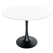 Bristol Round Dining Table with MDF/Sintered Stone/Glass Tabletop in Black Steel Base MDF 40 Inches White Dining Table Leisuremod