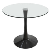 Bristol Round Dining Table with MDF/Sintered Stone/Glass Tabletop in Black Steel Base Glass Clear Dining Table Leisuremod
