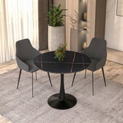 Bristol Round Dining Table with MDF/Sintered Stone/Glass Tabletop in Black Steel Base Sintered Stone 31 Inches Black Dining Table Leisuremod