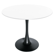 Bristol Round Dining Table with MDF/Sintered Stone/Glass Tabletop in Black Steel Base MDF 31 Inches White Dining Table Leisuremod