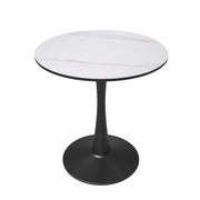 Bristol Round Dining Table with MDF/Sintered Stone/Glass Tabletop in Black Steel Base Sintered Stone 27 Inches White Dining Table Leisuremod
