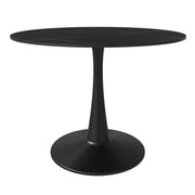 Bristol Round Dining Table with MDF/Sintered Stone/Glass Tabletop in Black Steel Base Sintered Stone 40 Inches Black Dining Table Leisuremod