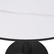 Bristol Round Dining Table with MDF/Sintered Stone/Glass Tabletop in Black Steel Base Sintered Stone 40 Inches White Dining Table Leisuremod
