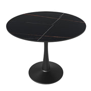 Bristol Round Dining Table with MDF/Sintered Stone/Glass Tabletop in Black Steel Base Sintered Stone 35 Inches Black Dining Table Leisuremod