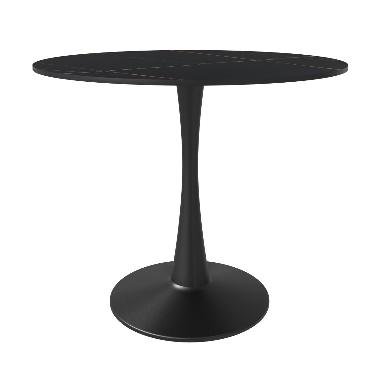 Bristol Round Dining Table with MDF/Sintered Stone/Glass Tabletop in Black Steel Base Sintered Stone 35 Inches Black Dining Table Leisuremod