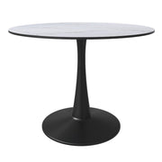 Bristol Round Dining Table with MDF/Sintered Stone/Glass Tabletop in Black Steel Base MDF 40 Inches Marbled White Dining Table Leisuremod