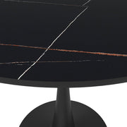 Bristol Round Dining Table with MDF/Sintered Stone/Glass Tabletop in Black Steel Base Sintered Stone 35 Inches Black Dining Table Leisuremod