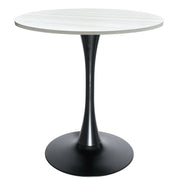 Bristol Round Dining Table with MDF/Sintered Stone/Glass Tabletop in Black Steel Base MDF 27 Inches Light Natural Dining Table Leisuremod