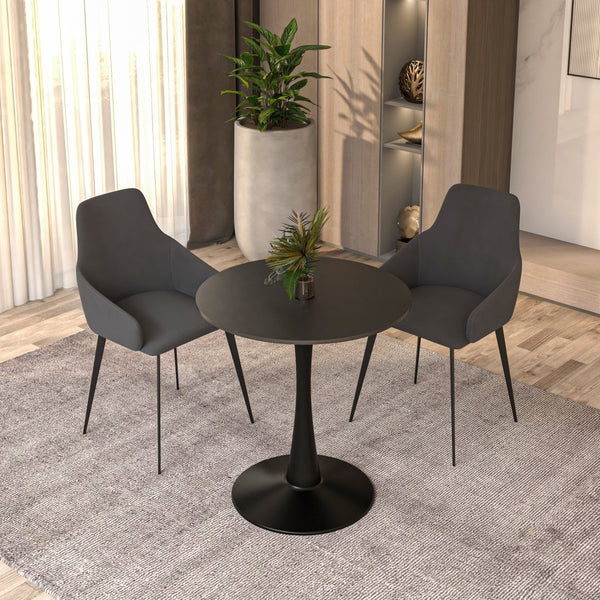 Bristol Round Dining Table with MDF/Sintered Stone/Glass and Bevel Design Tabletop in Black Steel Base