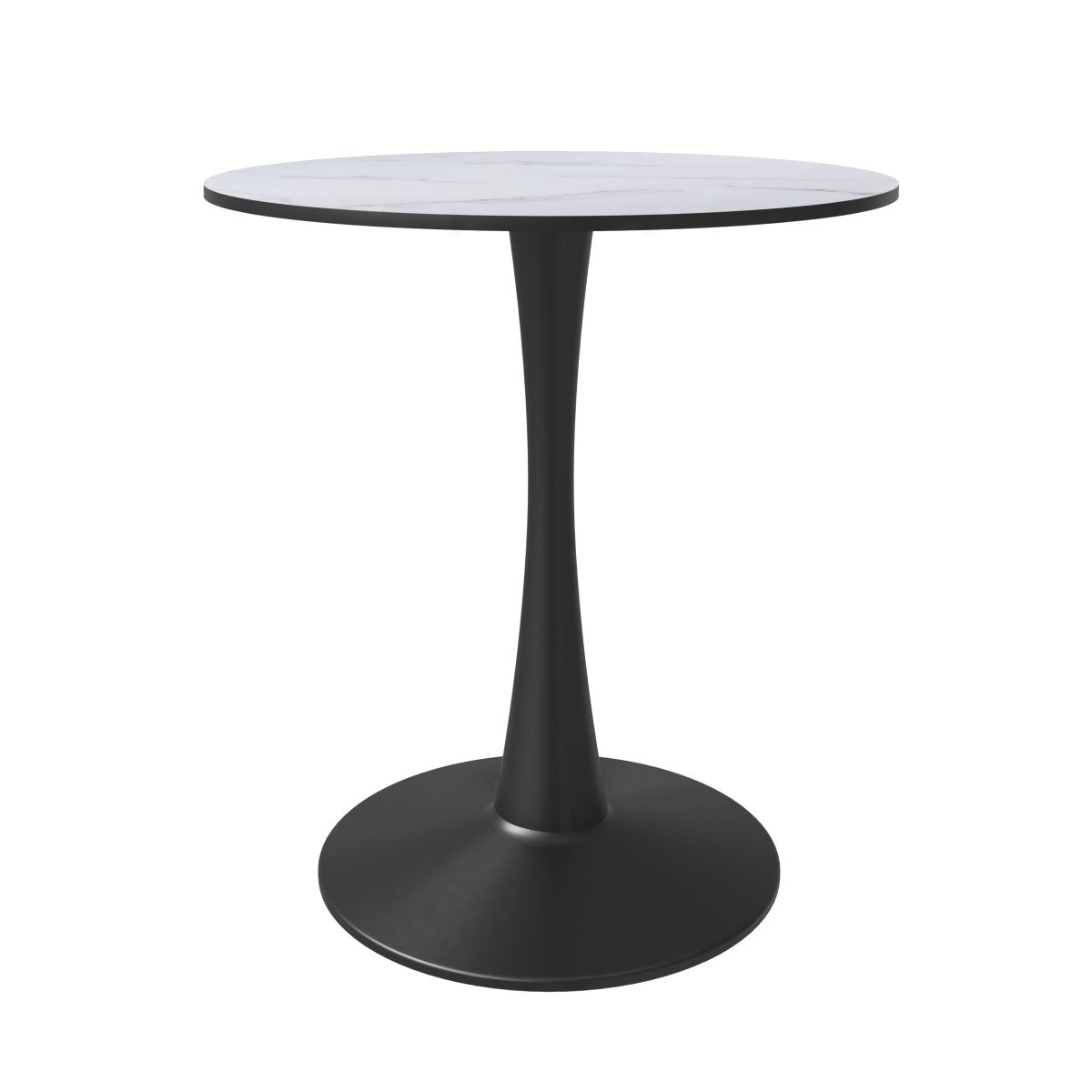 Bristol Round Dining Table with MDF/Sintered Stone/Glass Tabletop in Black Steel Base MDF 27 Inches Black Dining Table Leisuremod