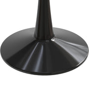 Bristol Round Dining Table with MDF/Sintered Stone/Glass Tabletop in Black Steel Base Glass Clear Dining Table Leisuremod