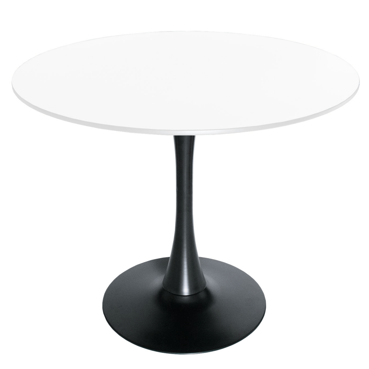 Bristol Round Dining Table with MDF/Sintered Stone/Glass Tabletop in Black Steel Base MDF 35 Inches White Dining Table Leisuremod