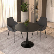 Bristol Round Dining Table with MDF/Sintered Stone/Glass Tabletop in Black Steel Base MDF 35 Inches Black Dining Table Leisuremod