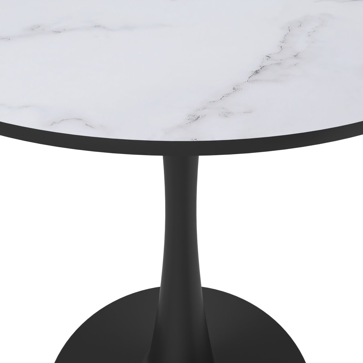 Bristol Round Dining Table with MDF/Sintered Stone/Glass Tabletop in Black Steel Base MDF 27 Inches Marbled White Dining Table Leisuremod