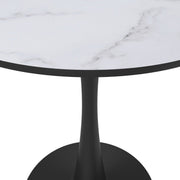 Bristol Round Dining Table with MDF/Sintered Stone/Glass Tabletop in Black Steel Base MDF 27 Inches Marbled White Dining Table Leisuremod