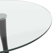 Bristol Round Dining Table with MDF/Sintered Stone/Glass Tabletop in Black Steel Base Glass Clear Dining Table Leisuremod