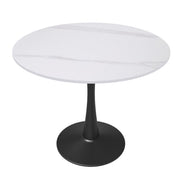 Bristol Round Dining Table with MDF/Sintered Stone/Glass Tabletop in Black Steel Base Sintered Stone 31 Inches White Dining Table Leisuremod