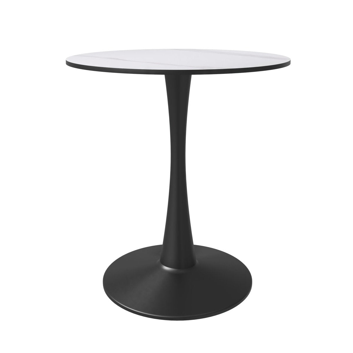 Bristol Round Dining Table with MDF/Sintered Stone/Glass Tabletop in Black Steel Base Sintered Stone 27 Inches White Dining Table Leisuremod