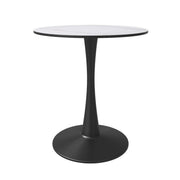 Bristol Round Dining Table with MDF/Sintered Stone/Glass Tabletop in Black Steel Base Sintered Stone 27 Inches White Dining Table Leisuremod