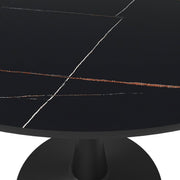 Bristol Round Dining Table with MDF/Sintered Stone/Glass Tabletop in Black Steel Base Sintered Stone 40 Inches Black Dining Table Leisuremod