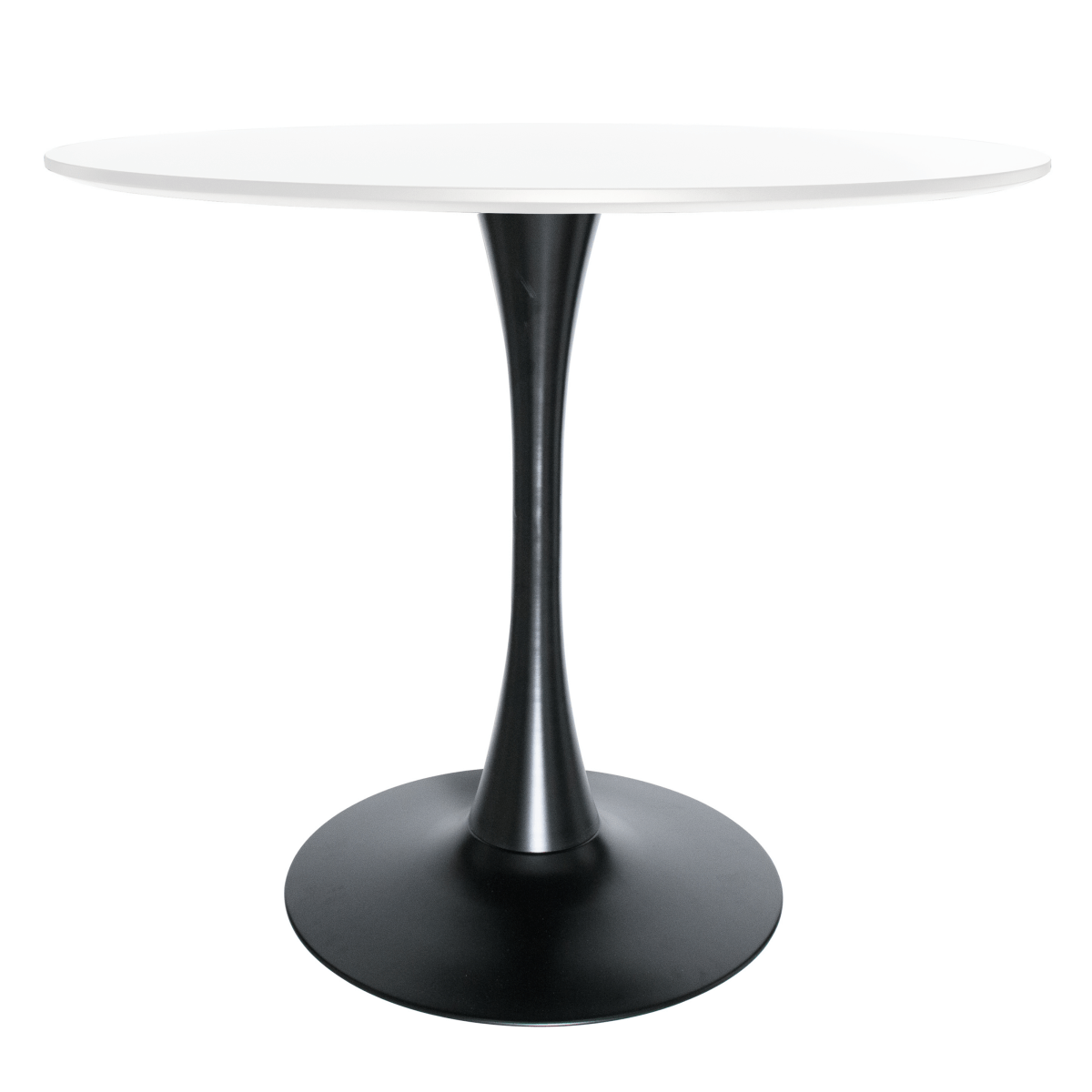 Bristol Round Dining Table with MDF/Sintered Stone/Glass Tabletop in Black Steel Base MDF 35 Inches White Dining Table Leisuremod