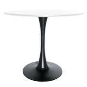 Bristol Round Dining Table with MDF/Sintered Stone/Glass Tabletop in Black Steel Base MDF 35 Inches White Dining Table Leisuremod