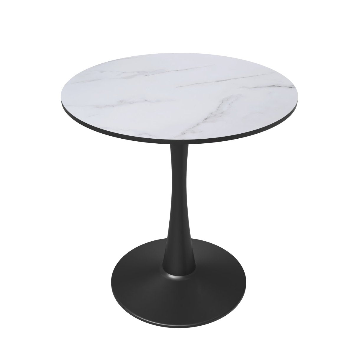 Bristol Round Dining Table with MDF/Sintered Stone/Glass Tabletop in Black Steel Base MDF 27 Inches Marbled White Dining Table Leisuremod
