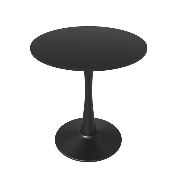 Bristol Round Dining Table with MDF/Sintered Stone/Glass Tabletop in Black Steel Base MDF 24 Inches Black Dining Table Leisuremod