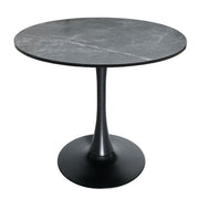 Bristol Round Dining Table with MDF/Sintered Stone/Glass Tabletop in Black Steel Base MDF 36 Inches Black Dining Table Leisuremod